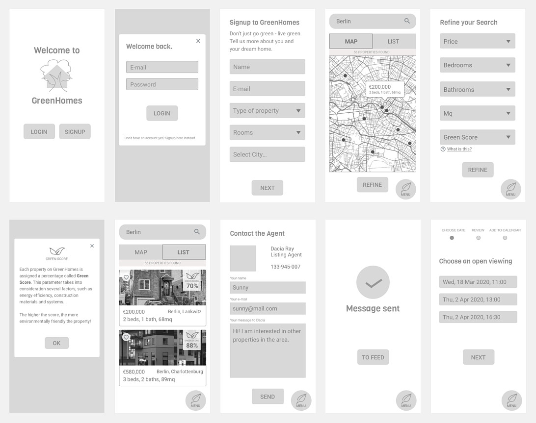 GreenHomes Mid-Fidelity Wireframes