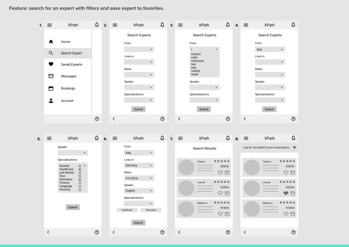 Search feature - Mid Fidelity